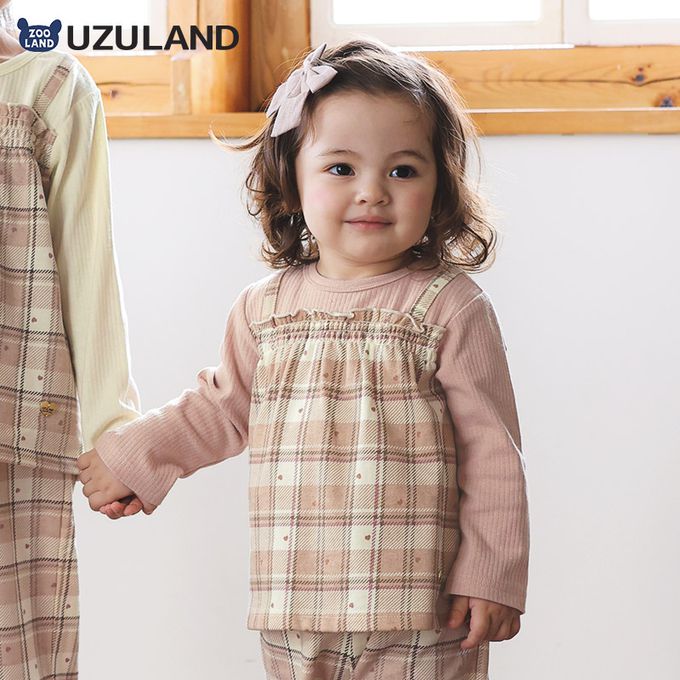 日本 ZOOLAND - 甜蜜愛心假二件格紋長袖上衣-格紋-粉紅