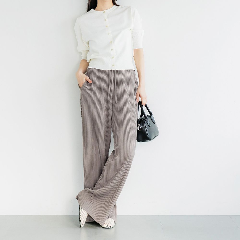 [可剪裁]柔軟羅紋修身長褲(附口袋)-灰棕