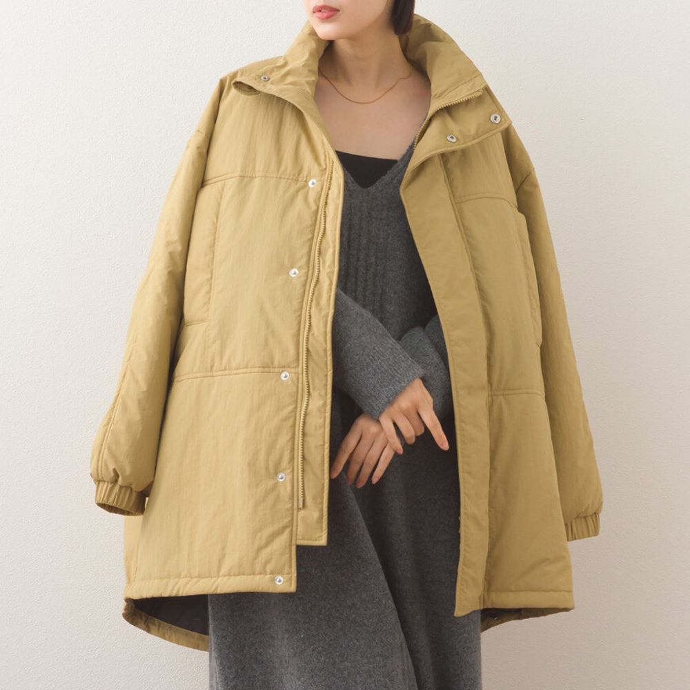 蓬鬆厚感科技羽絨大衣保暖外套-卡其
