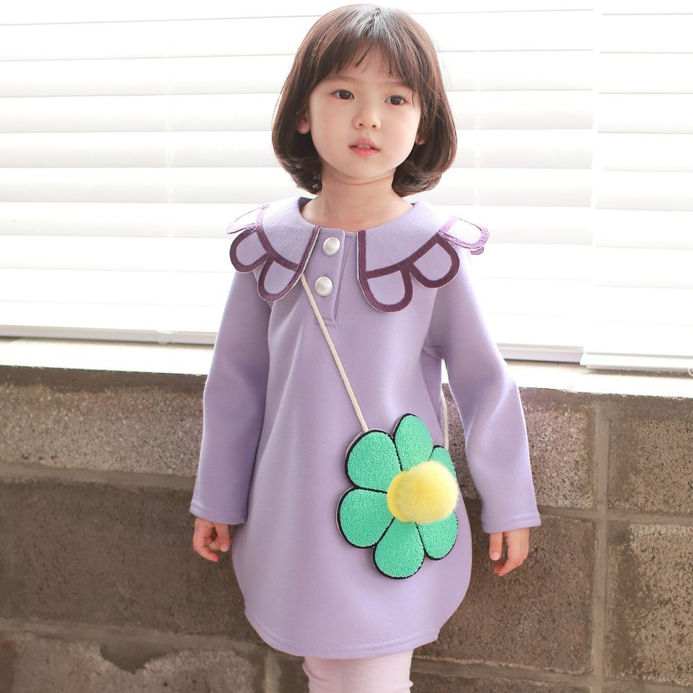 韓國 Coco Rabbit - 花瓣領花花洋裝(附包包)-粉紫