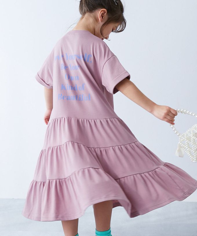 日本 devirock - 天竺棉舒適分層短袖洋裝-背後標語-皇室藍