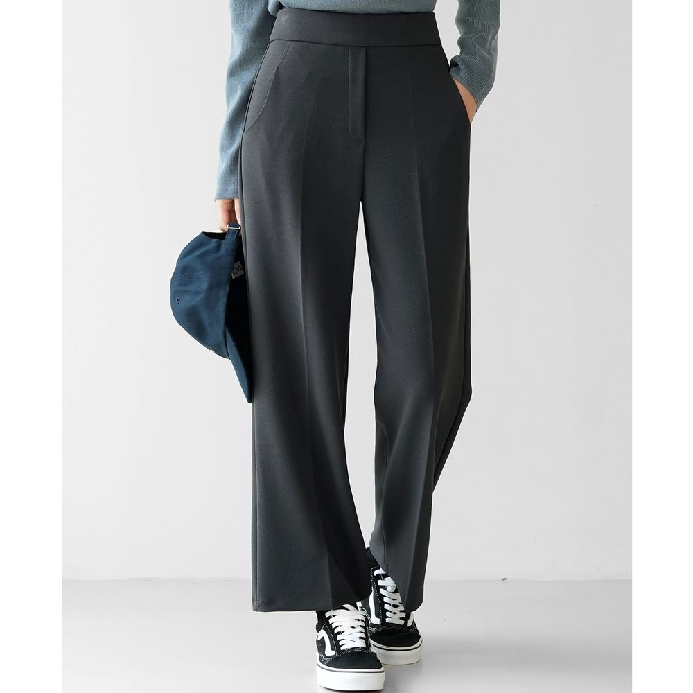 Domingoblue 彈性腰日常百搭直筒西裝寬褲-深灰