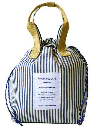 日本代購 - 抽繩束口保溫保冷便當袋-格紋-寶貝藍 (27x19×16cm)