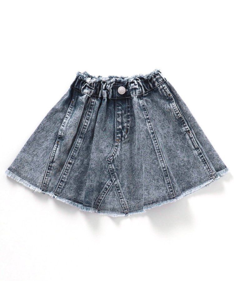 日本 BREEZE - 刷色拼接風及膝牛仔裙-丹寧藍