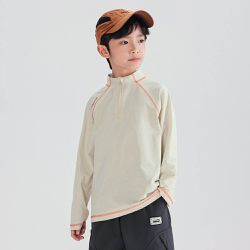 babybody - UPF50+吸濕排汗半開襟長袖上衣-米色