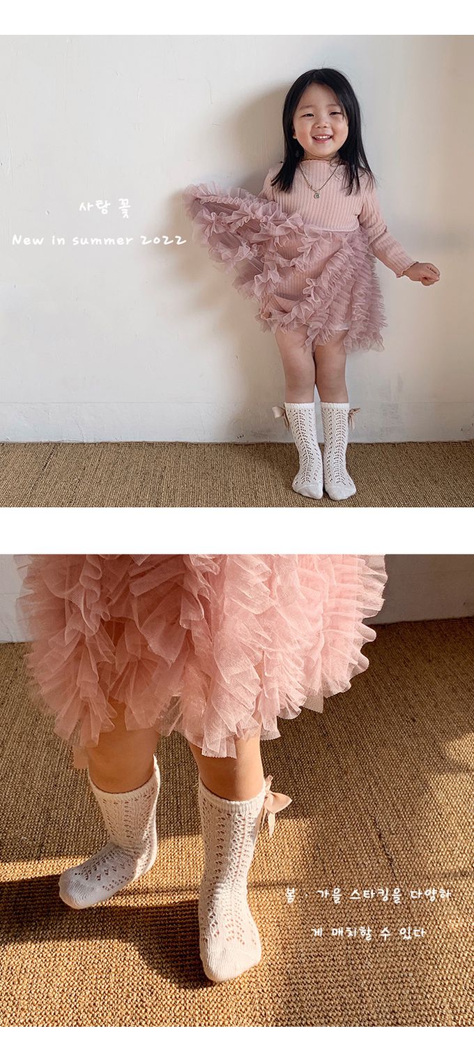 JB clothes - 三入一組-1102蝴蝶結網眼中筒襪-A款(黑白棕)