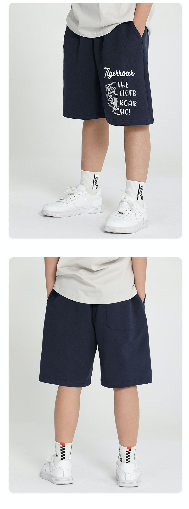 休閒短褲-虎頭英文字-黑色