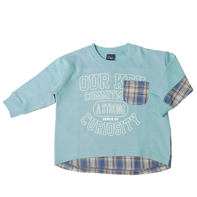 akachan honpo - 拼接休閒上衣-毛圈內裡-藍色