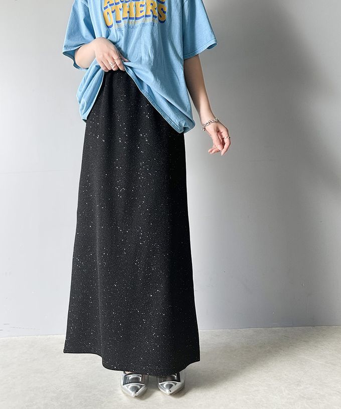 日本 Classical Elf - 時尚後開叉鬆緊銀蔥裙-黑