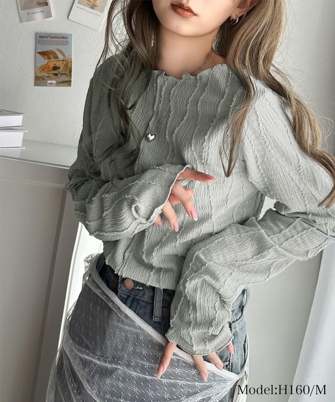 日本 Classical Elf - 奢華羽毛感緹花長袖上衣-米黃