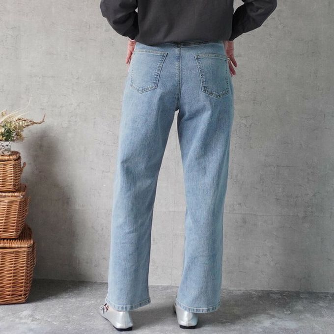 日本女裝代購 - 彈力修身高腰直筒丹寧褲(再生環保材質)-復古灰