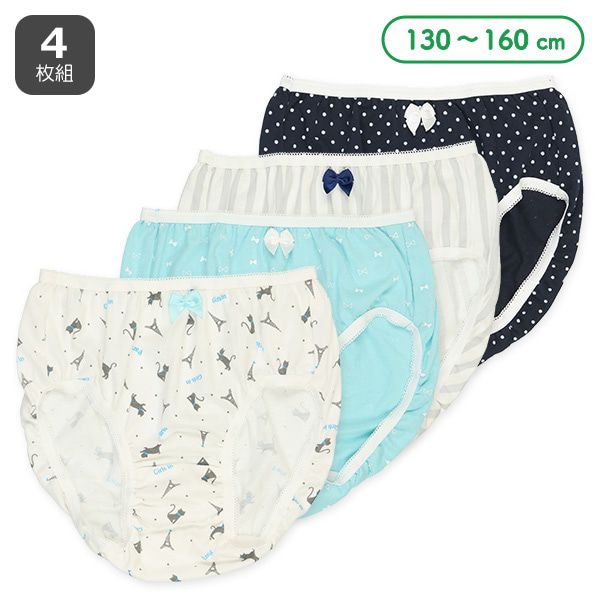 日本西松屋 - 棉混透氣女孩內褲4件組-點點蝴蝶結