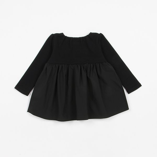 日本 petit main - 珍珠點綴傘狀拼接長袖上衣-淺粉