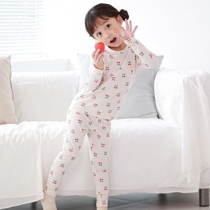 正韓 Cogibu - 極舒適無螢光劑幼兒/兒童 AERO WARM 有機發熱衣睡衣/家居服套裝組-紅櫻桃