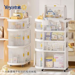 Yeya 也雅 - 速組摺疊式嬰兒床邊用收納推車(1門+3抽屜)-DIY-多色可選-奶白(透窗)