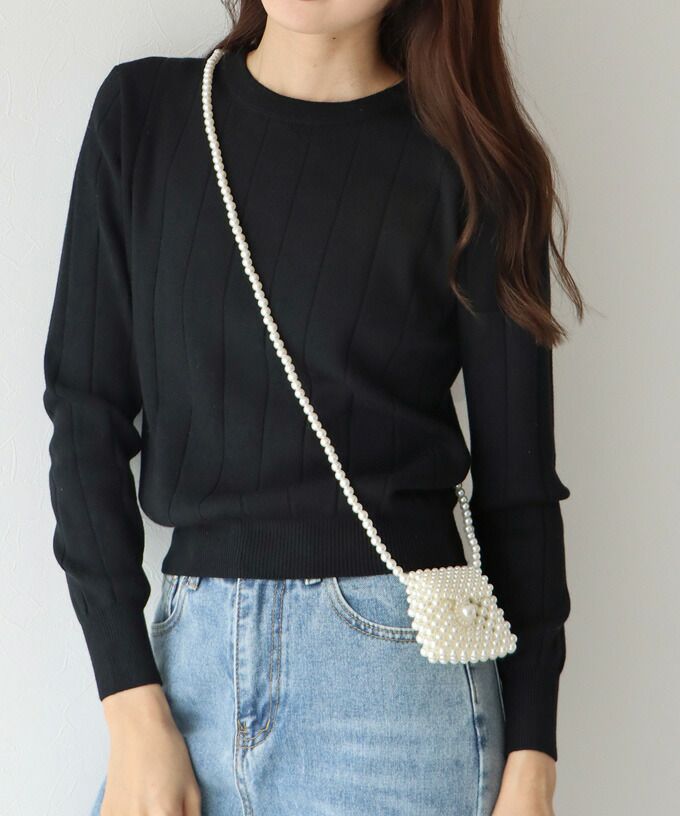 日本 BLUE EAST - 坑條圓領針織上衣-紫