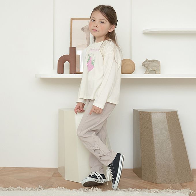 日本 Lycee mine - 定番蝴蝶結簡潔舒適長褲-摩卡