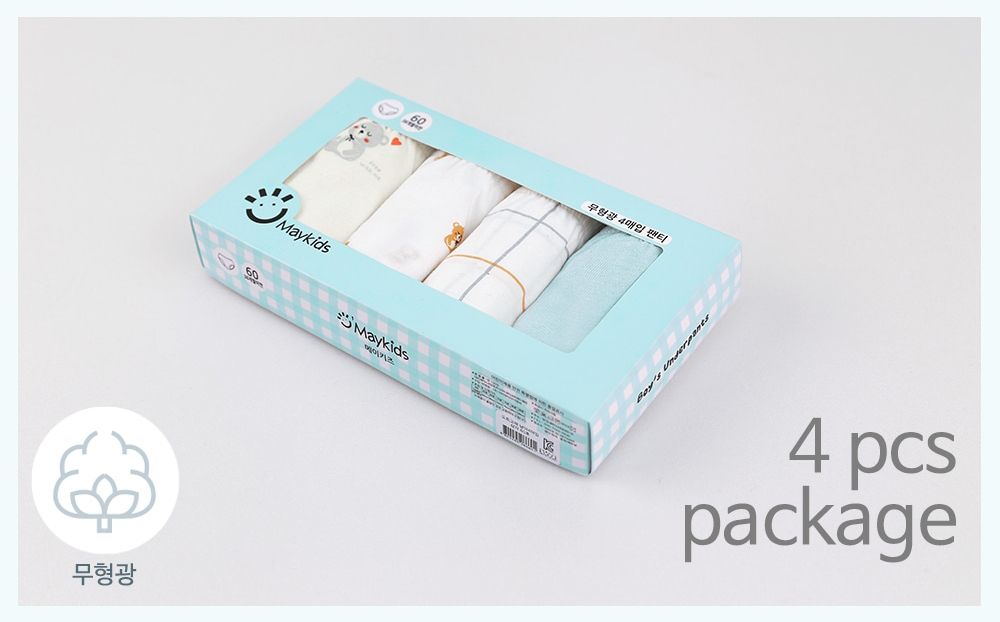 (4入組)男寶無螢光輕柔棉三角褲-格紋X熊熊