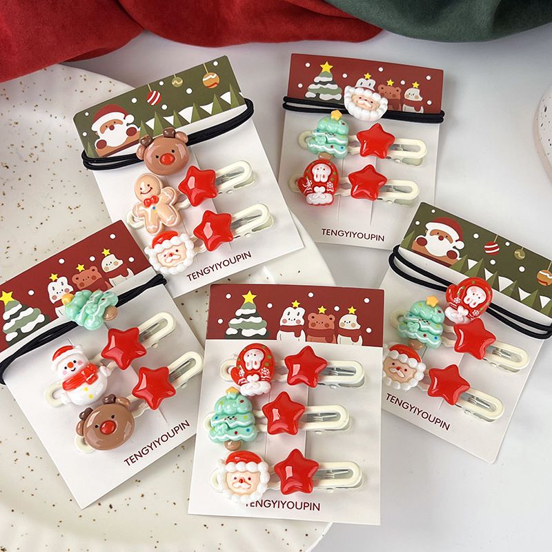 聖誕節造型可愛髮夾+髮圈(3入)-兔兔手套髮圈