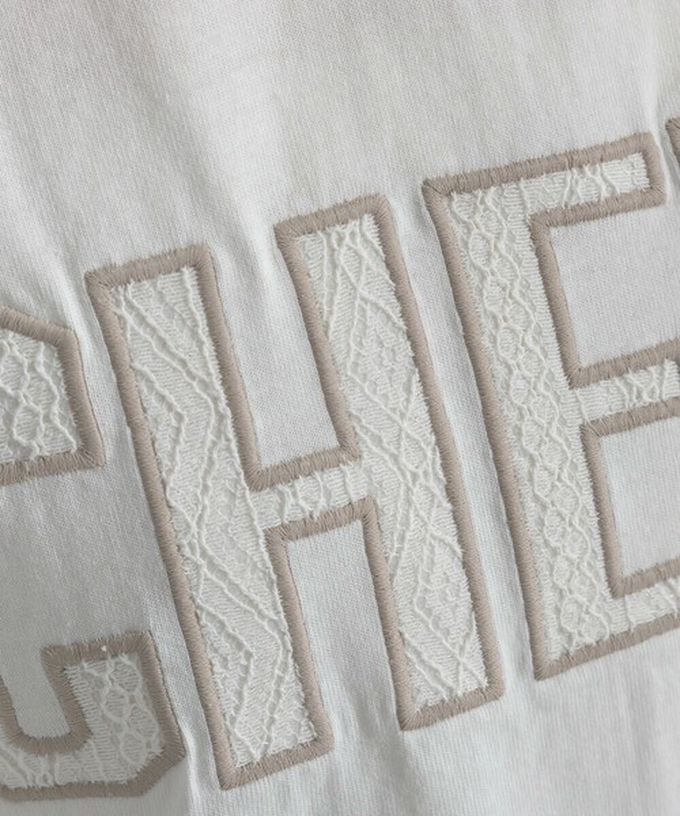 日本 le colis - 天竺棉蕾絲CHEER落肩短袖上衣-白