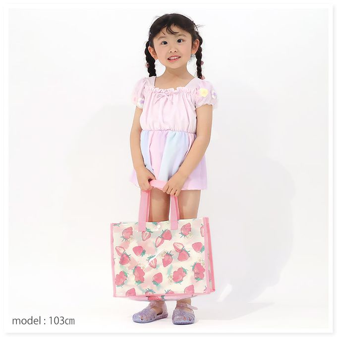 日本 ZOOLAND - 防水PVC手提袋/游泳包-滿版彩花-玫紅 (25x34cm)