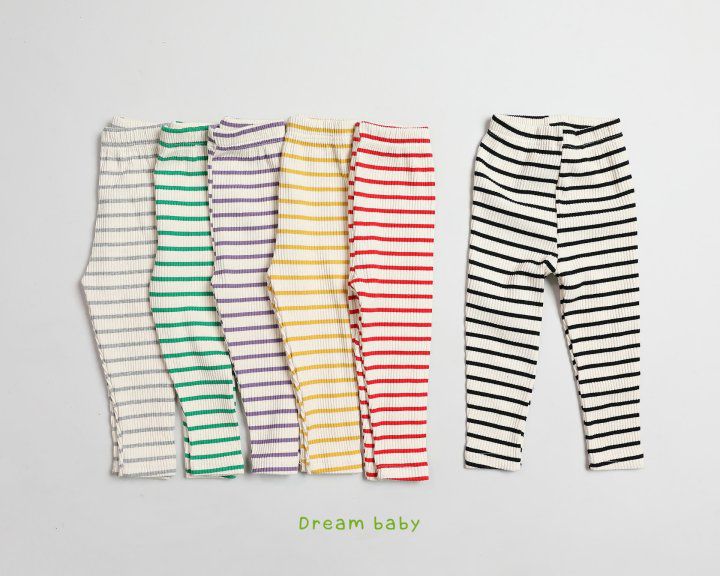 韓國 Dream Baby - 條紋針織內搭褲-紅