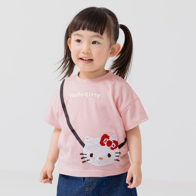 日本 Chil2 - 聯名款 100%純棉短袖上衣-卡通人物凱蒂貓(亮片款)-粉紅