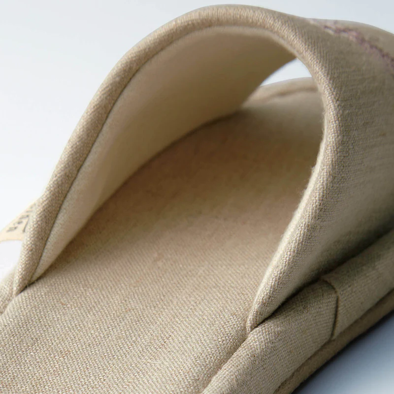 日本千趣會 - 麻料材質刺繡室內拖鞋-杏 (23-25cm)