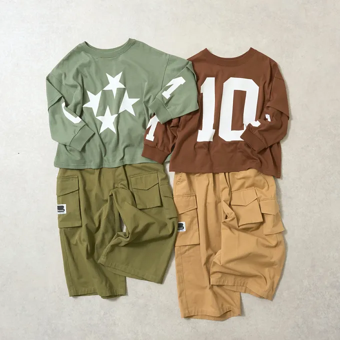 日本 b-ROOM - 正反兩穿 吸水速乾數字印花長袖上衣-咖啡