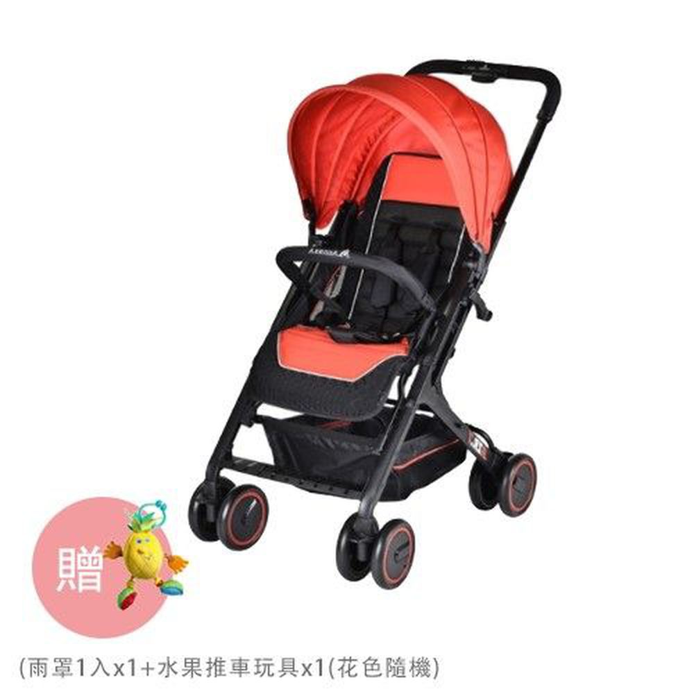 義大利AZZURRA - 三摺輕便型嬰幼兒手推車-超跑紅-贈專用雨罩-1入x1+可愛水果推車玩具x1(三款花色擇一隨機出貨)