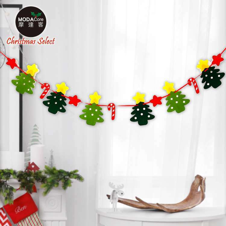MODACore 摩達客 - 超萌小聖誕樹拐杖拉條串旗吊飾兩入組