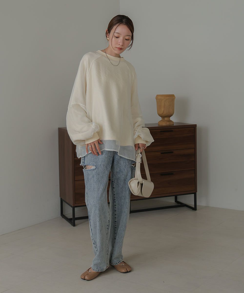 日本 Bab - [推薦]薄紗層次精緻女孩長袖上衣-淺卡其