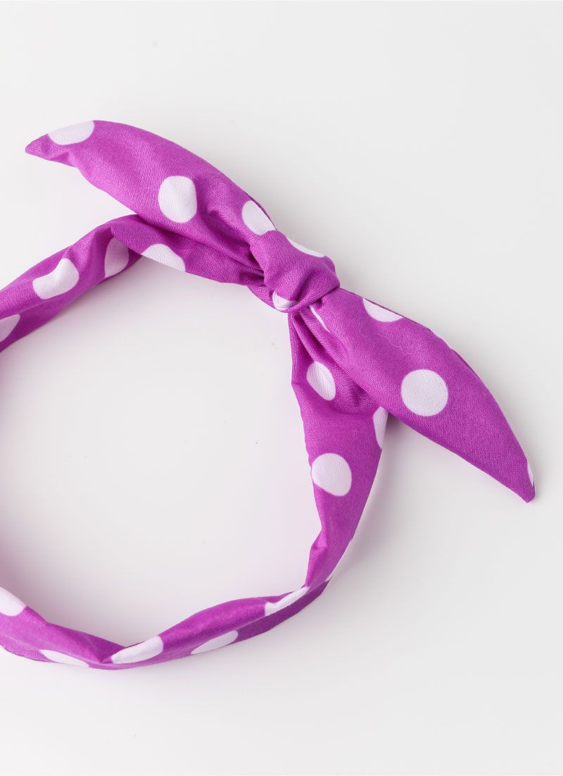 韓國 OZKIZ - (附髮帶)復古點點打褶洋裝-紫