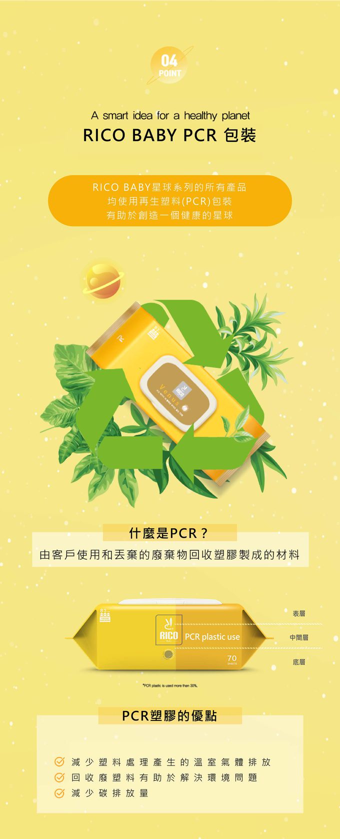 韓國RICO baby - 星球系列超厚款濕紙巾金星金 (Venus Gold－70抽)－10入