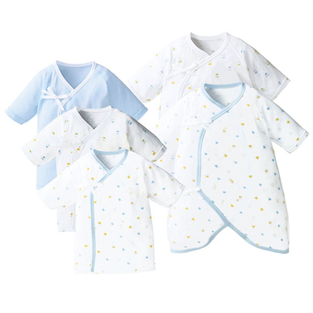 akachan honpo - 新生兒長袖內衣五件組-雞蛋牛奶-淡藍色 (50)