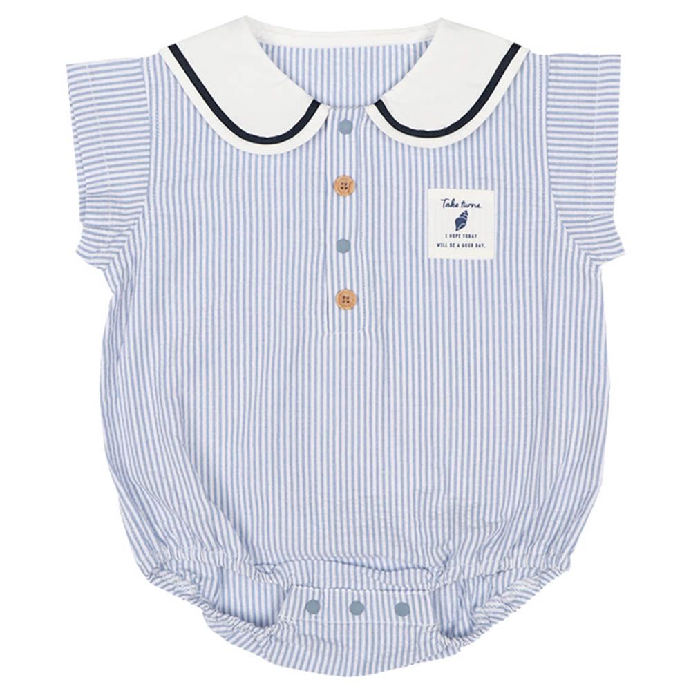 短袖水手風包屁衣-平織-淺藍色