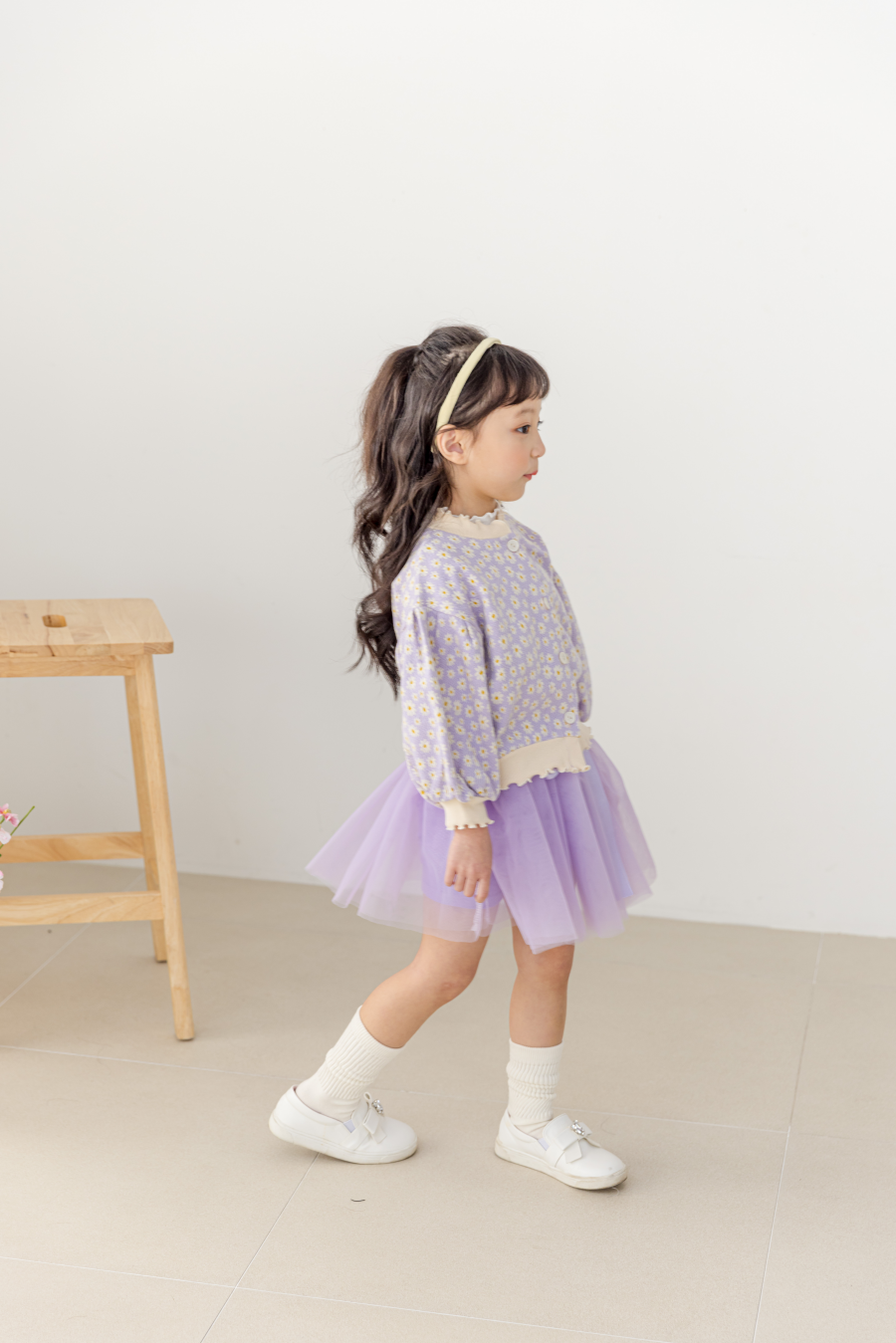 韓國 Orange Mom - 小雛菊泡泡袖針織外套-紫