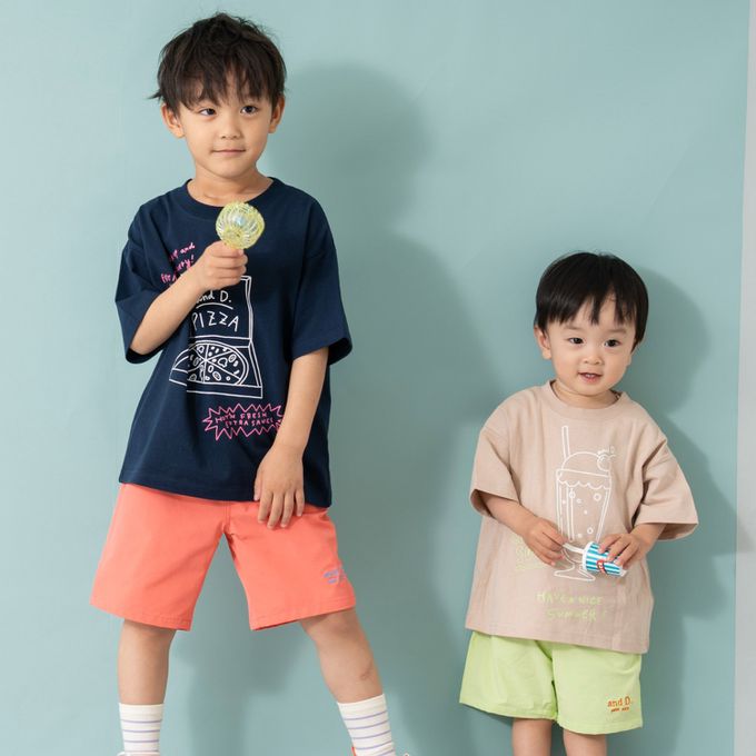 日本 petit main - 100%棉 塗鴉系食物印花短袖上衣-薯條-粉紅