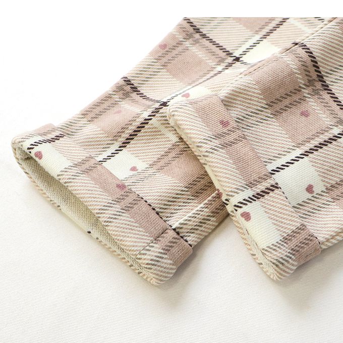 日本 ZOOLAND - 甜蜜愛心氣質格紋長褲-摩卡粉