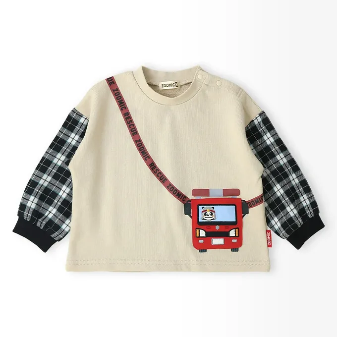 日本 ZOOLAND - 熊熊救援隊 車車口袋長袖上衣-警車-藍