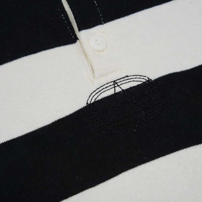 韓國 FORK CHIPS - 極簡翻領寬條紋寬鬆長袖上衣-象牙白X黑