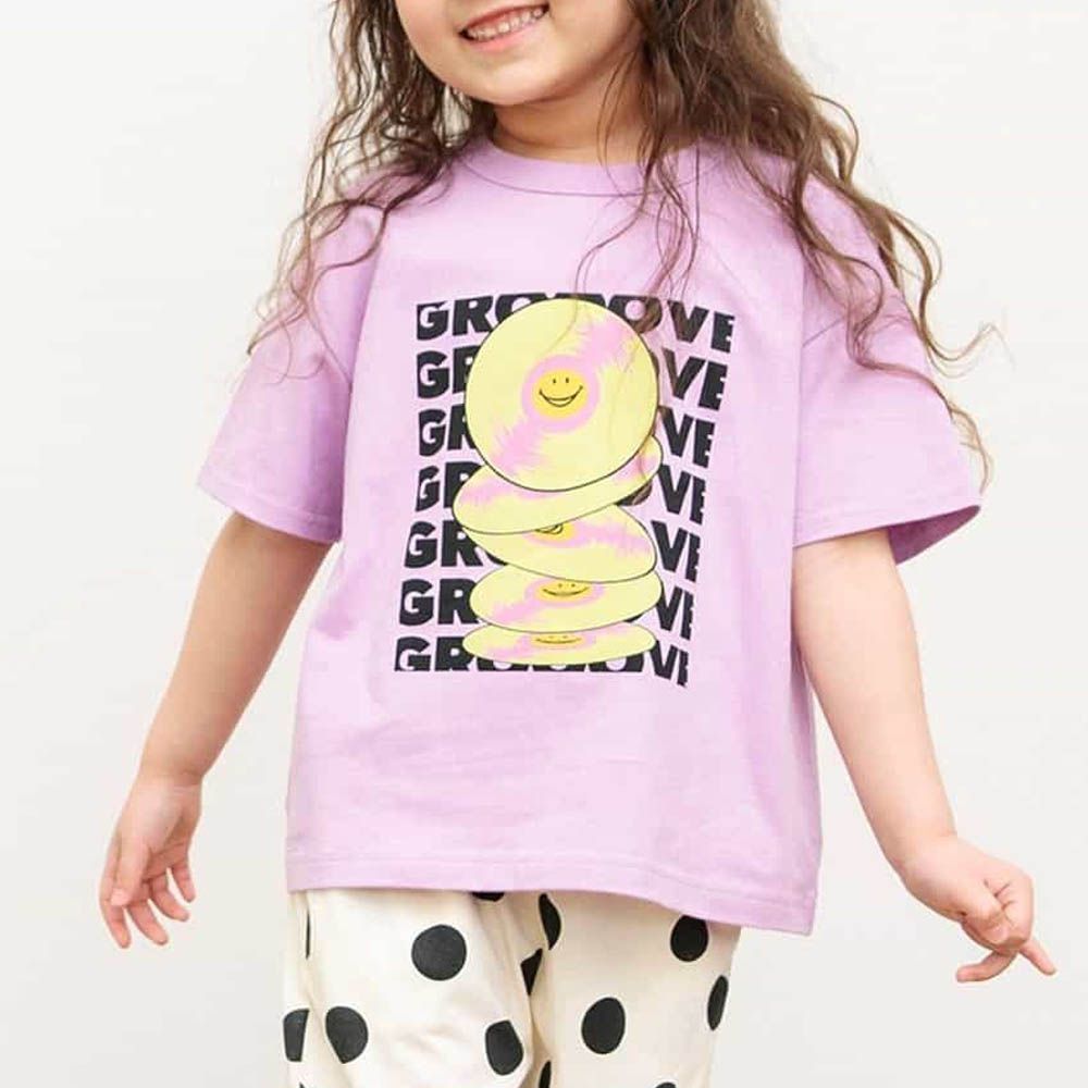 100%棉 微笑印花短袖-光碟片-紫