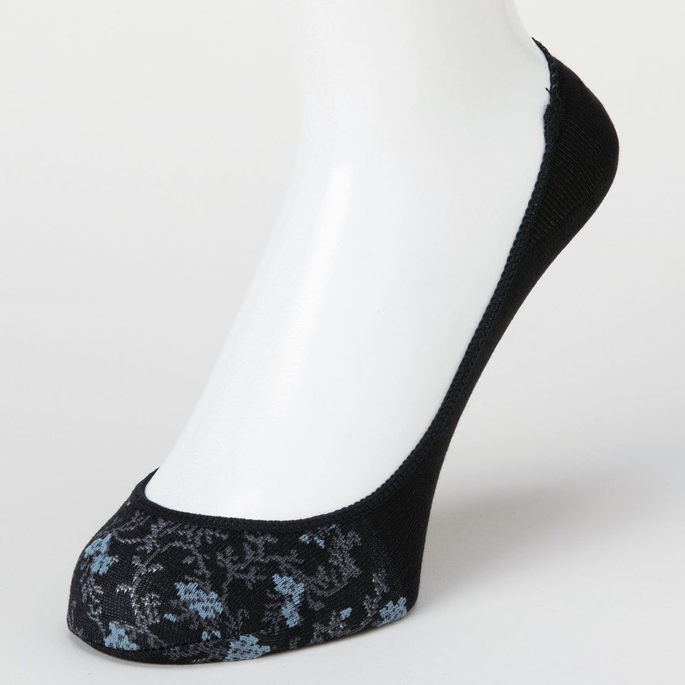 日本 okamoto - 超強專利防滑ㄈ型隱形襪-針織 淺履款-花朵 黑 (23-25cm)