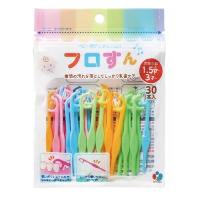 akachan honpo - 色彩繽紛幼兒用牙線棒1.5～3歲-30入