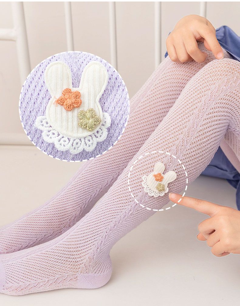 兒童網眼褲襪-網眼透氣褲襪-兔子款-淺紫