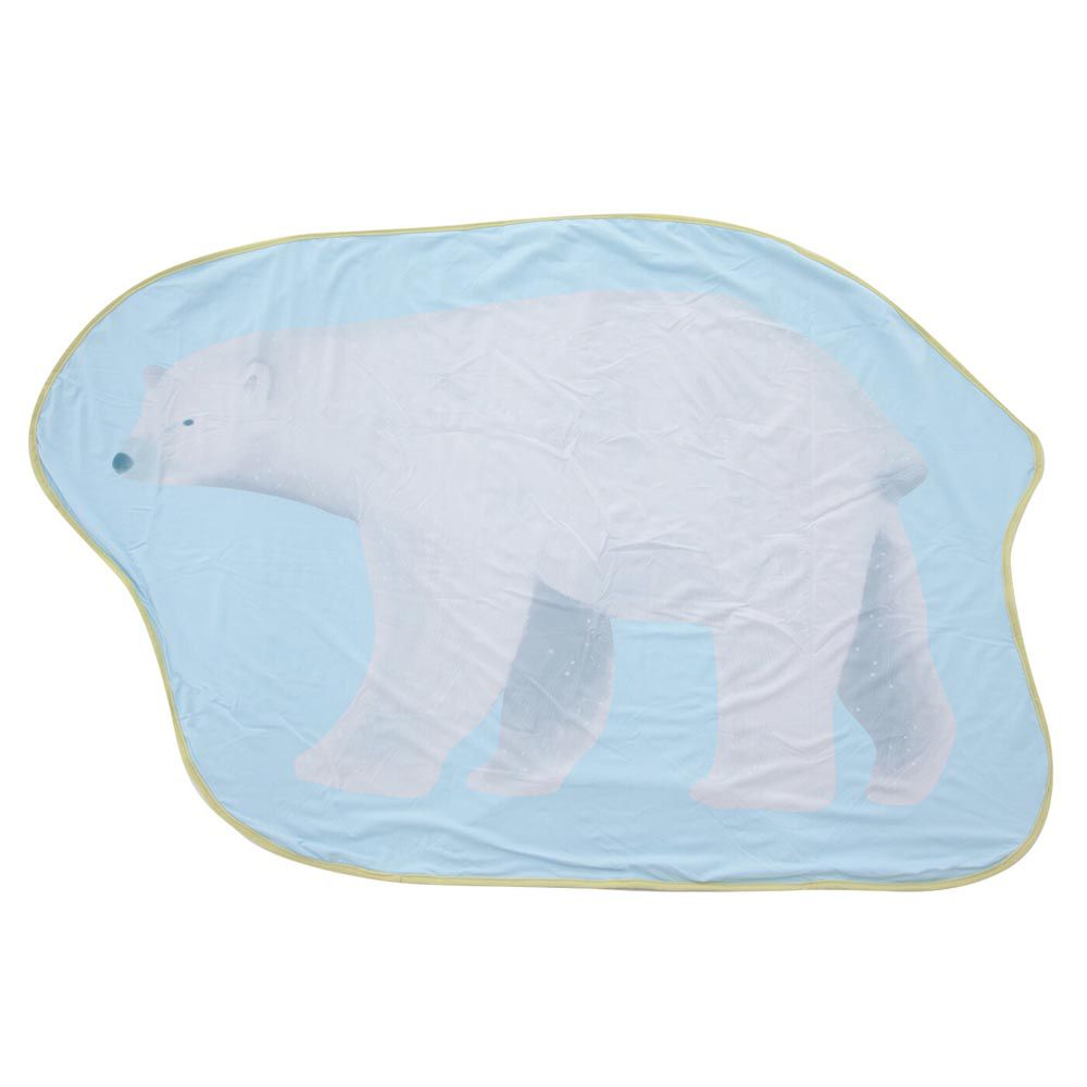 日本 BISQUE - 接觸涼感 可收納萌萌動物午睡毯-白熊散步-水藍 (96×64cm)