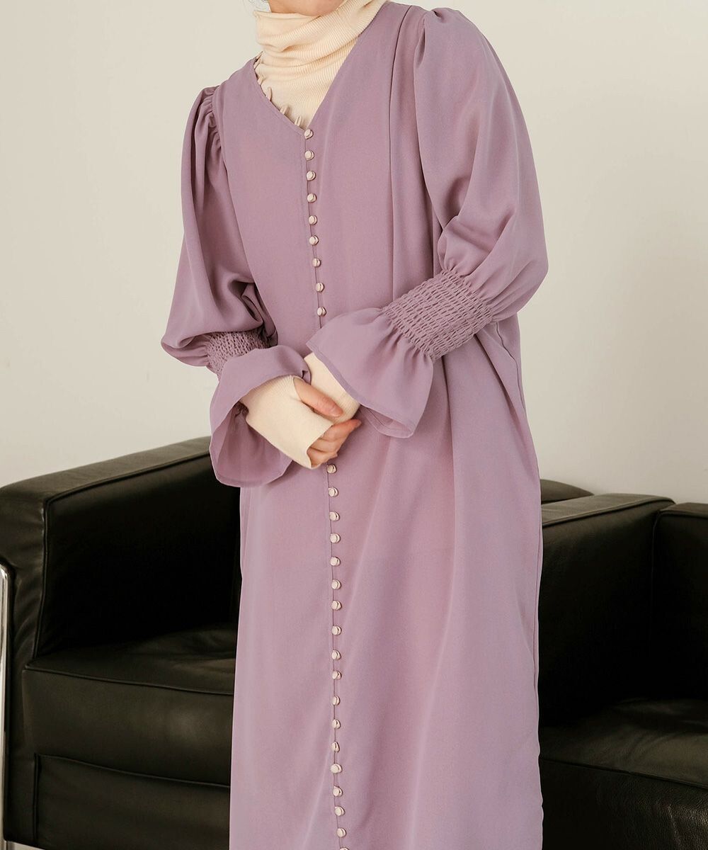 日本 Bab - 歐風垂墜感糖果袖洋裝-薰衣草