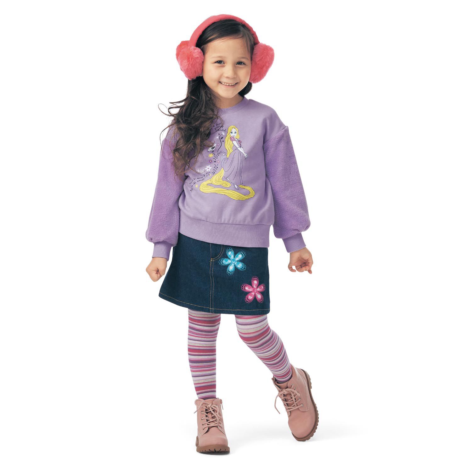 日本千趣會 - 迪士尼裏起毛長T-長髮公主花鳥-紫