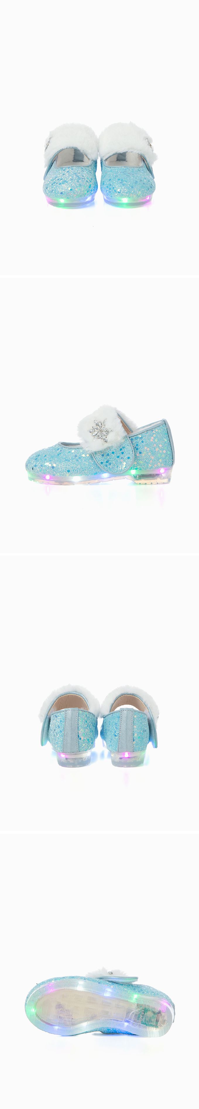 韓國 OZKIZ - (LED)冰雪女王毛絨矮跟皮鞋-天空藍