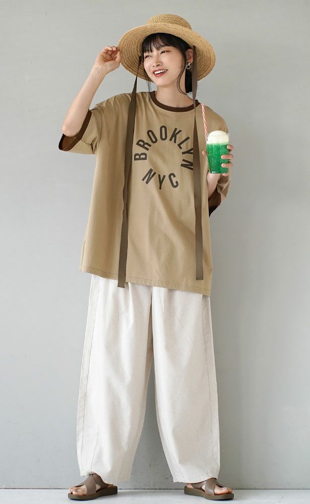 日本 zootie - 涼感機能 圓領洛肩印花短T-卡其